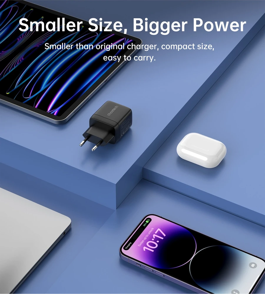 Sieninis įkroviklis GAN3 USB-C+C PD35W Choetech PD6051 (juodas)