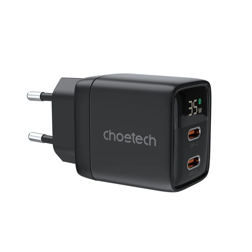 Sieninis įkroviklis GAN3 USB-C+C PD35W Choetech PD6051 (juodas)