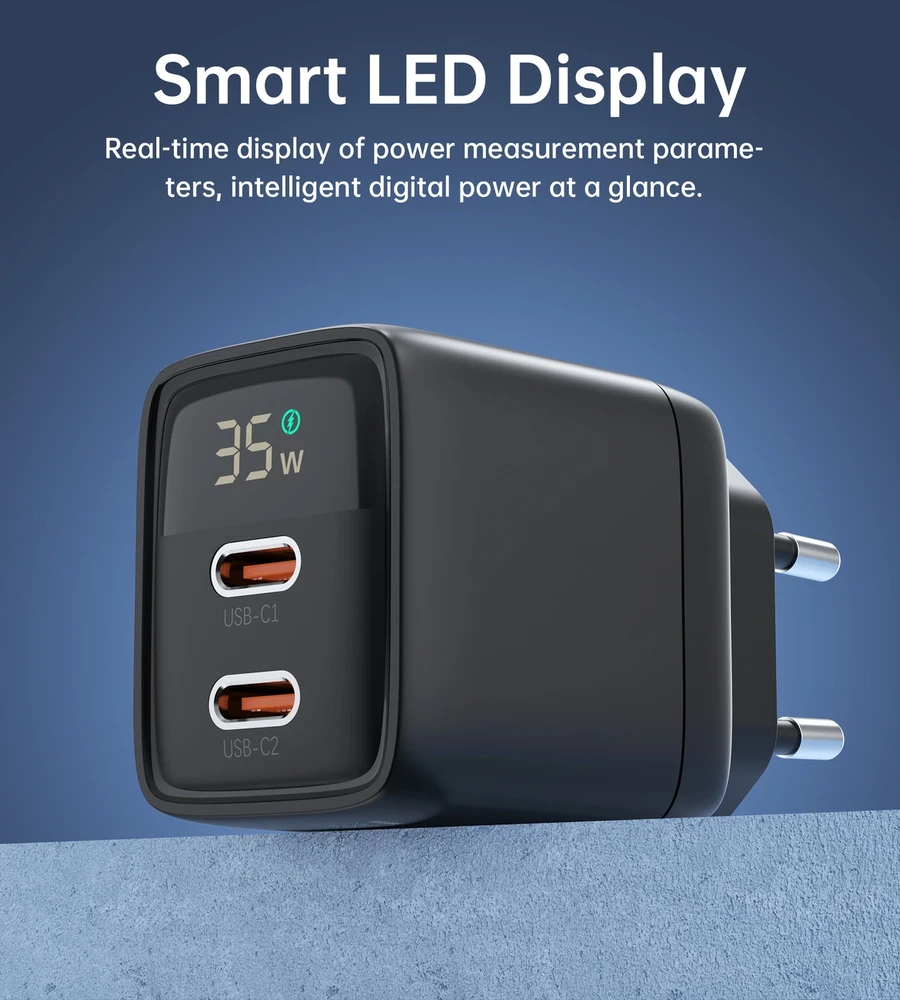 Sieninis įkroviklis GAN3 USB-C+C PD35W Choetech PD6051 (juodas)