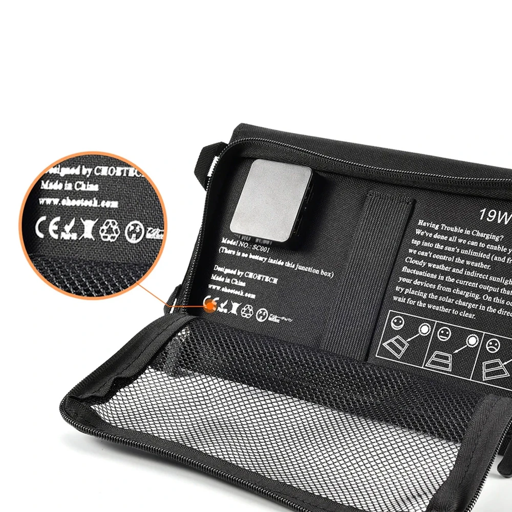Sulankstomas saulės įkroviklis Choetech SC001 19W 2xUSB (juodas)