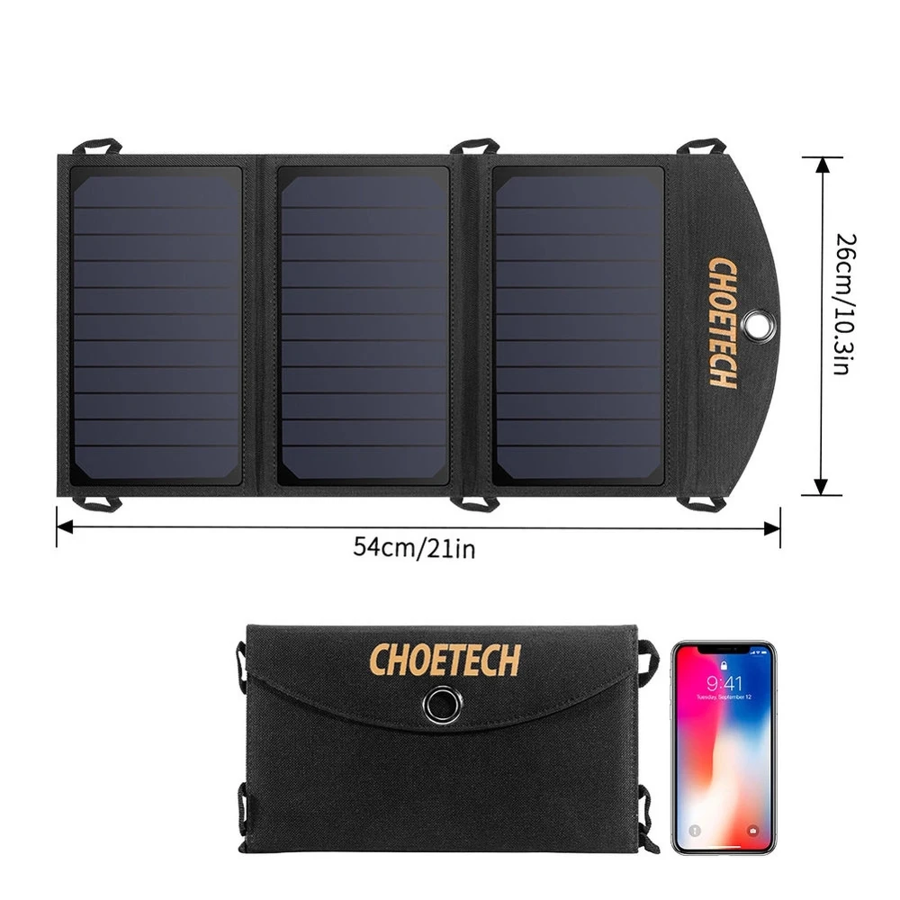 Sulankstomas saulės įkroviklis Choetech SC001 19W 2xUSB (juodas)