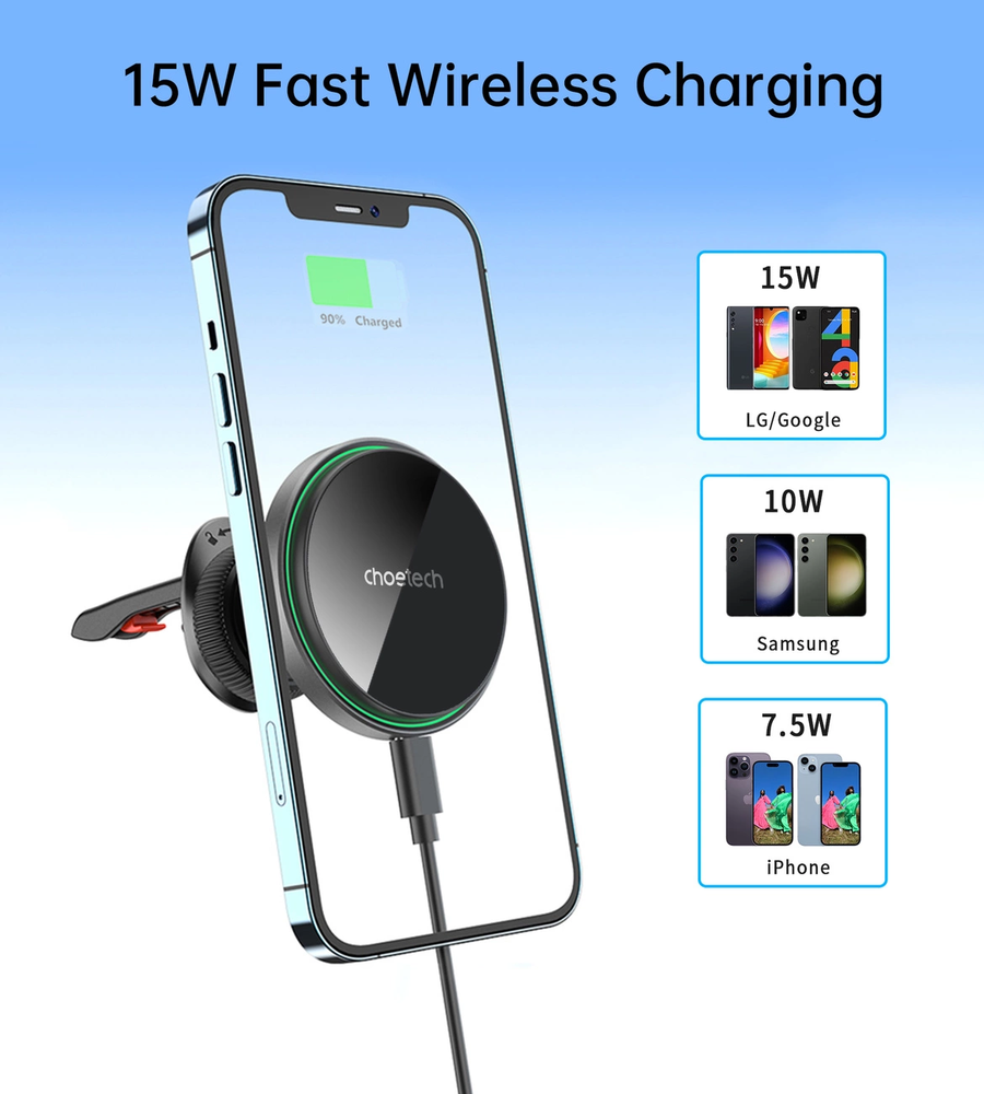 Automobilinis laikiklis-įkroviklis Choetech T204-F MagSafe 15W juodas