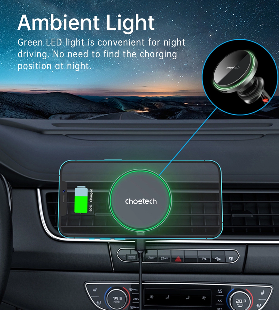 Automobilinis laikiklis-įkroviklis Choetech T204-F MagSafe 15W juodas