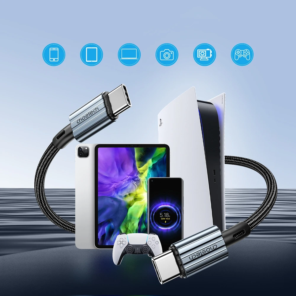 USB-C kabelis su USB-C Choetech XCC-1014, PD 60W 1.2 m (juodas)