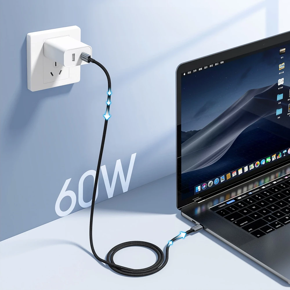 USB-C kabelis su USB-C Choetech XCC-1014, PD 60W 1.2 m (juodas)