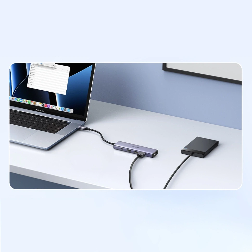 Adapteris Ugreen CM511 USB-C to HDMI 1.4 + 3xUSB-A + USB-C PD100W pilkas