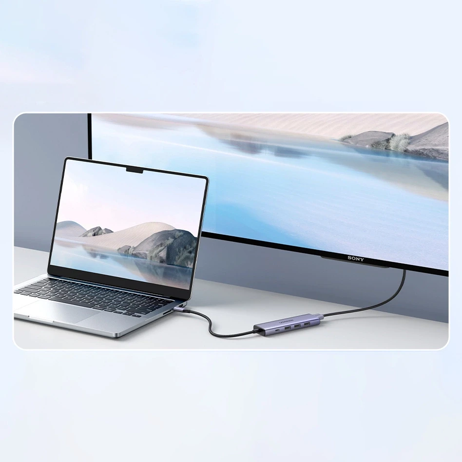 Adapteris Ugreen CM511 USB-C to HDMI 1.4 + 3xUSB-A + USB-C PD100W pilkas
