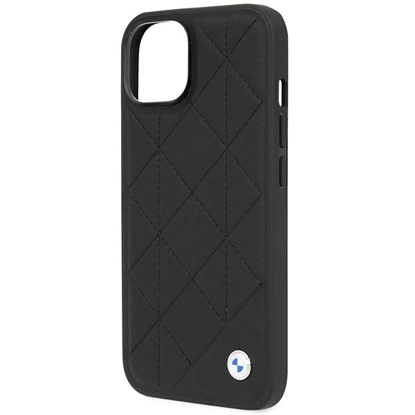 BMW telefono dėklas iPhone 14 6,1 BMHCP14S22RQDK juodas hard telefono dėklas Leather Quilted