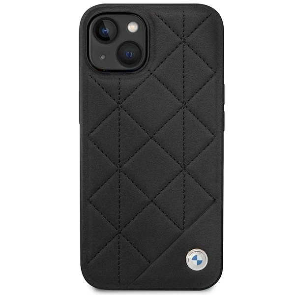 BMW telefono dėklas iPhone 14 6,1 BMHCP14S22RQDK juodas hard telefono dėklas Leather Quilted