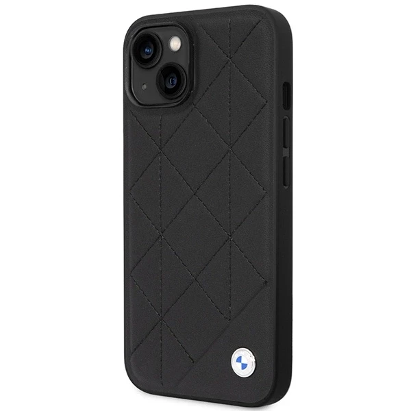BMW telefono dėklas iPhone 14 6,1 BMHCP14S22RQDK juodas hard telefono dėklas Leather Quilted