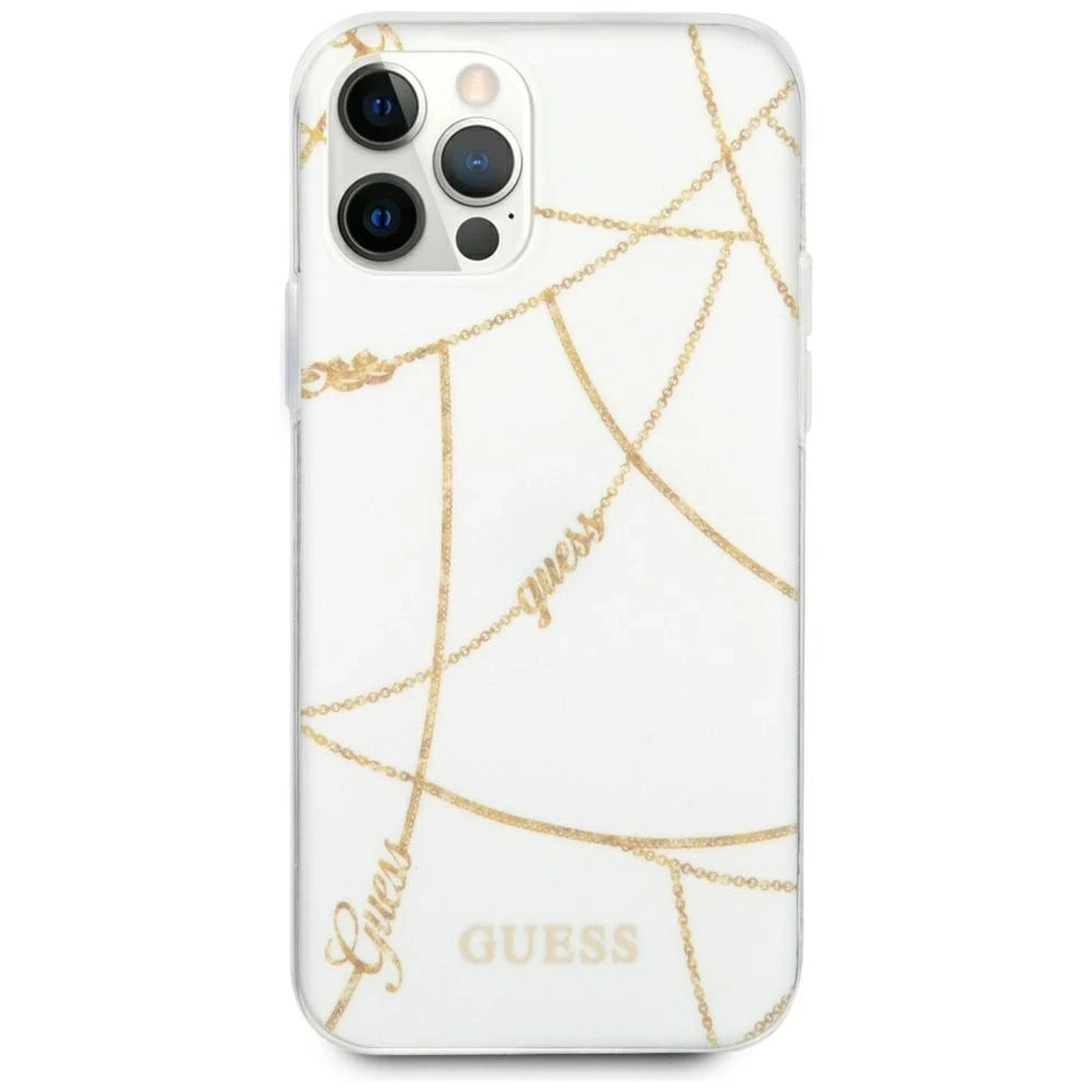 Guess GUHCP12LPCUCHWH Apple iPhone 12 Pro Max 6,7" dėklas telefonui baltos spalvos hardcase Gold Chain Collection