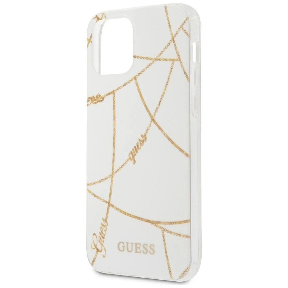 Guess GUHCP12LPCUCHWH Apple iPhone 12 Pro Max 6,7" dėklas telefonui baltos spalvos hardcase Gold Chain Collection