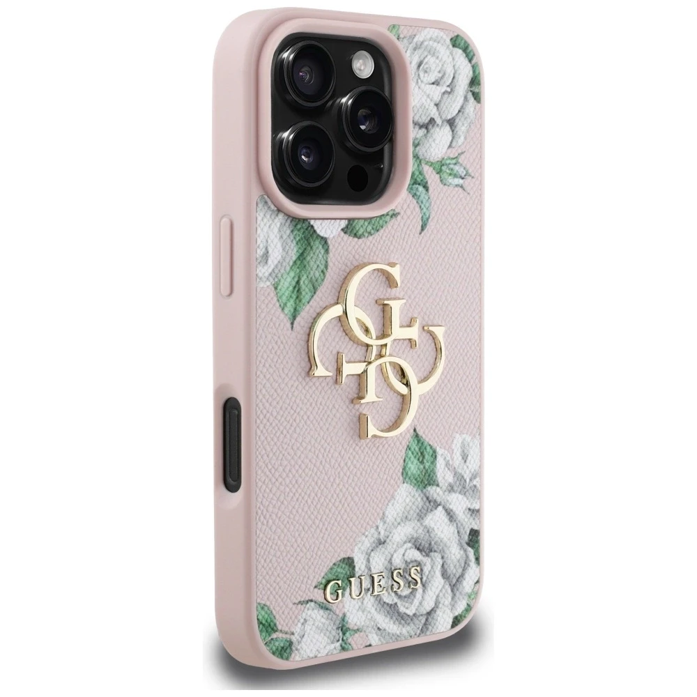 Dėklas Guess Grained Roses Big 4G logo Apple iPhone 16 Pro Max rožinės spalvos