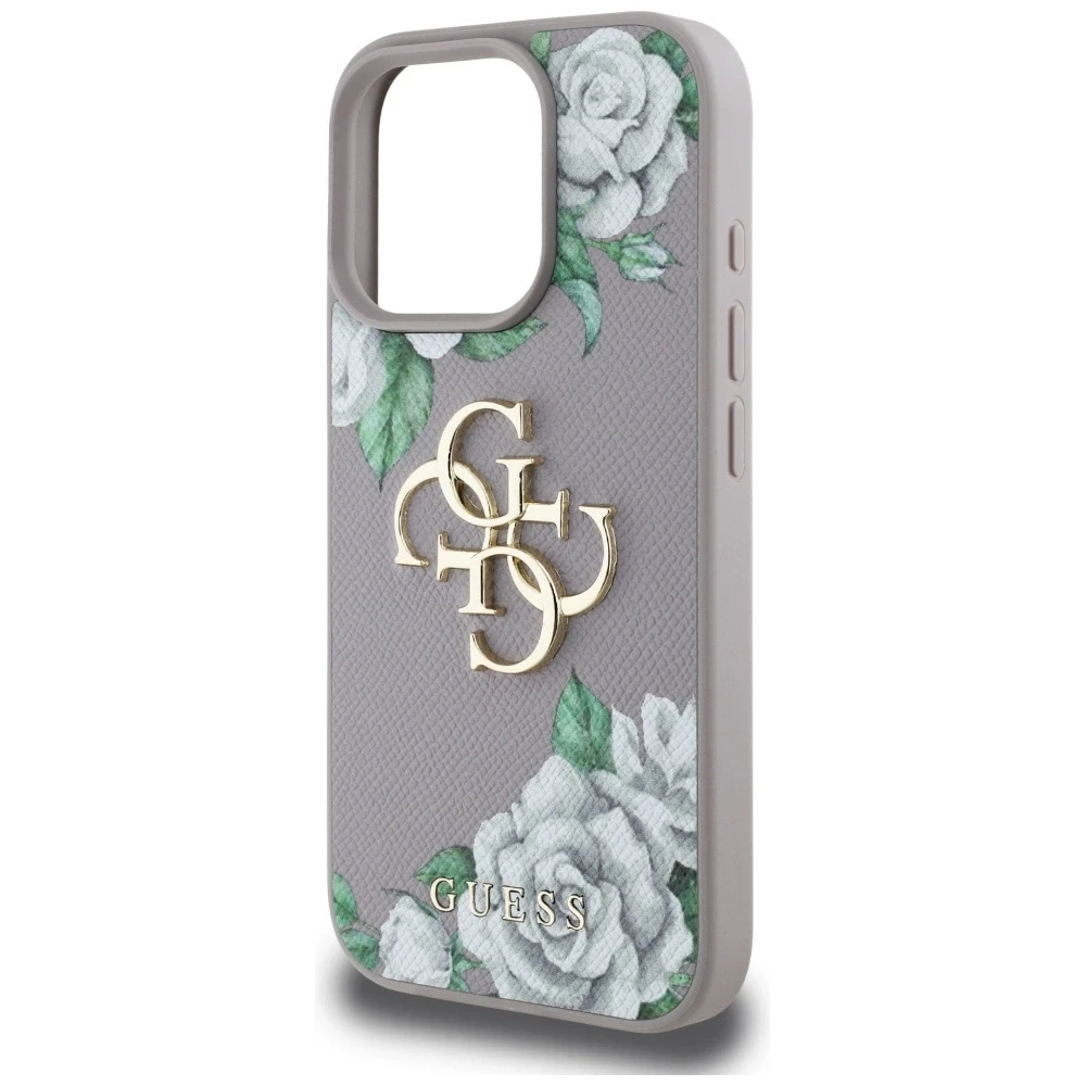 Dėklas Guess Grained Roses Big 4G logo Apple iPhone 16 Pro violetinės spalvos