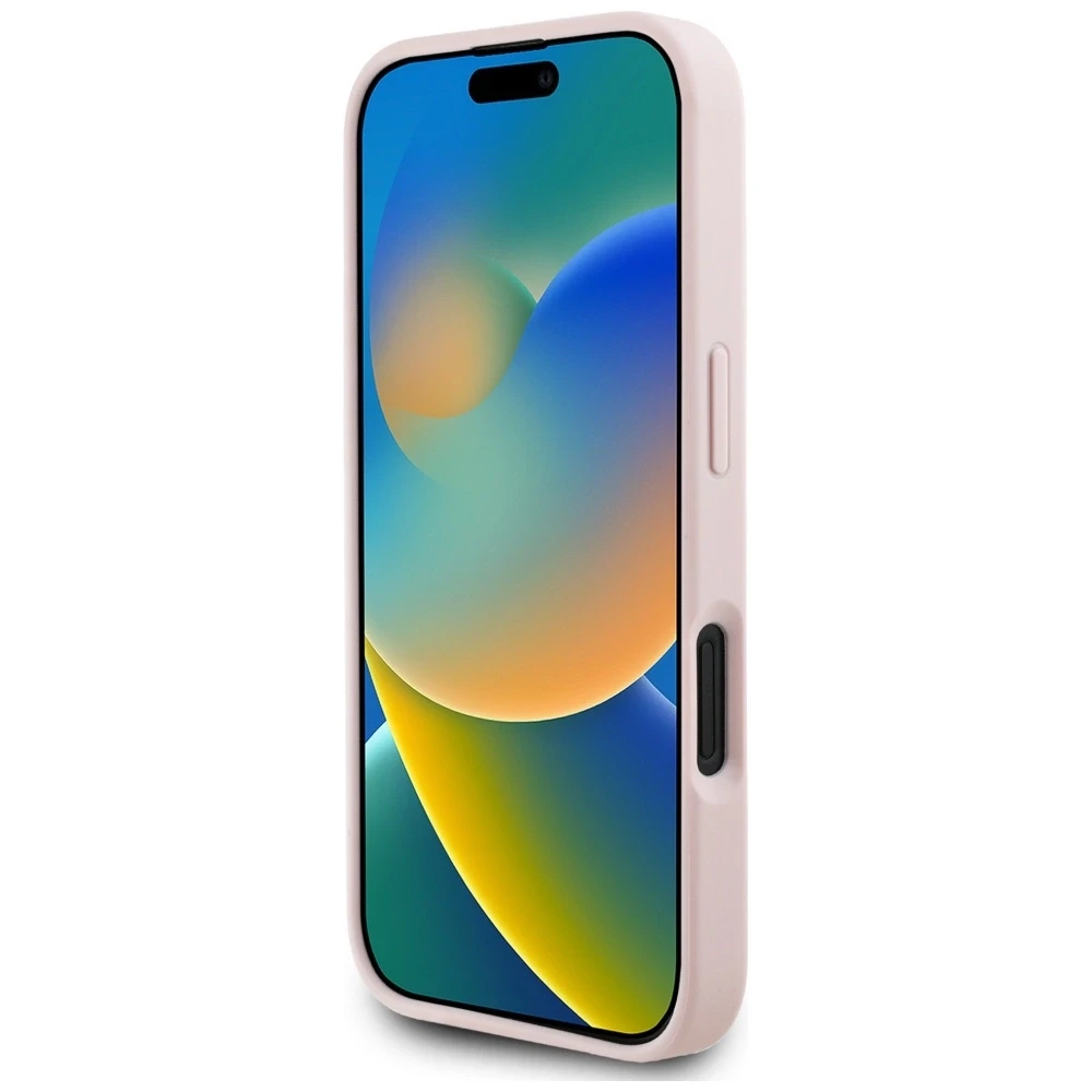 Dėklas Guess Grained Roses Big 4G logo Apple iPhone 16 rožinės spalvos