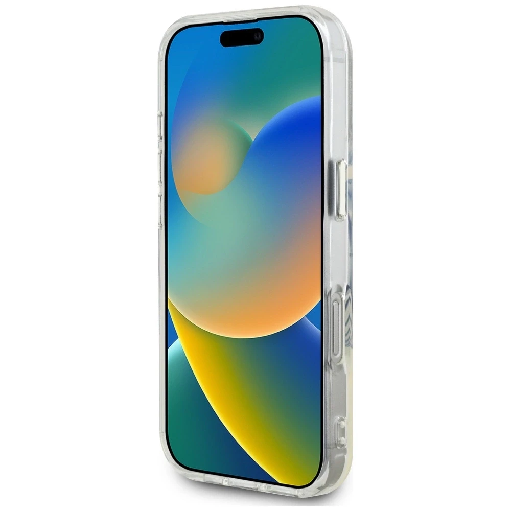 Dėklas Guess IML Metal Colored Circle Classic Logo MagSafe Apple iPhone 16 Pro rožinės spalvos