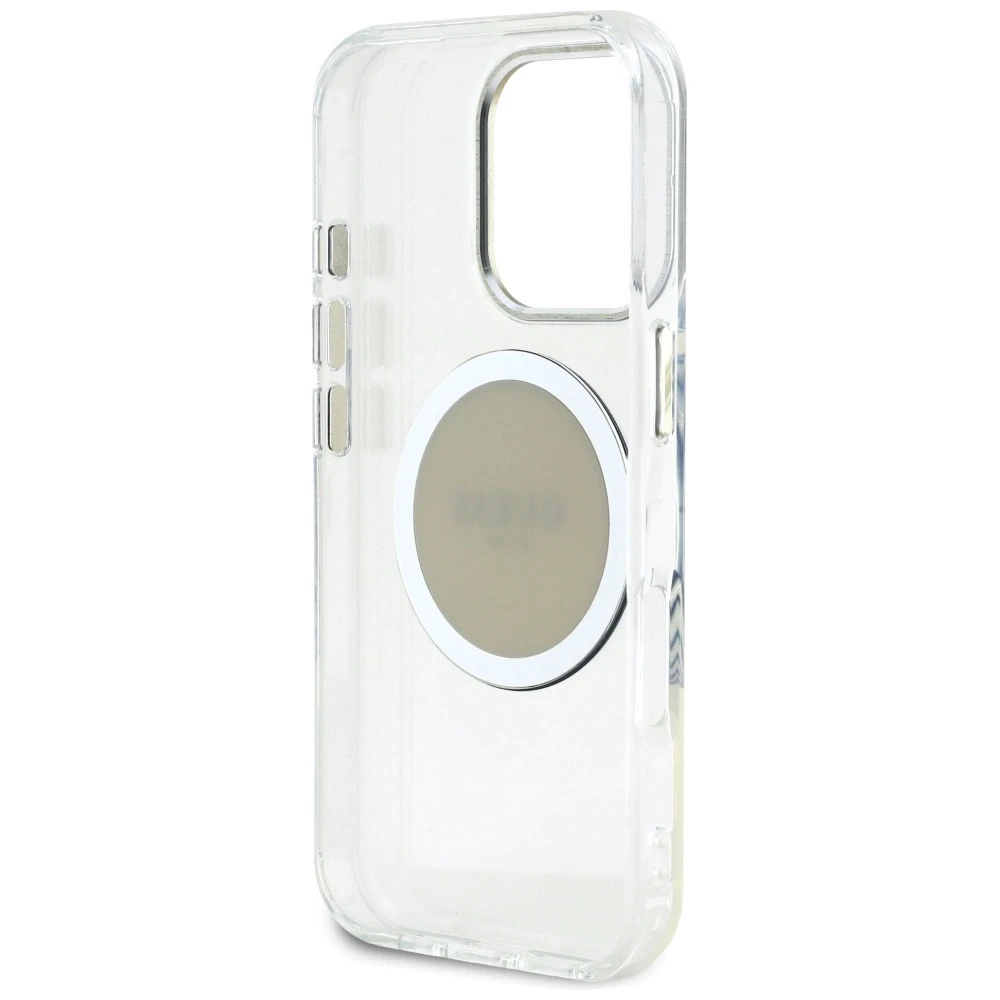 Dėklas Guess IML Metal Colored Circle Classic Logo MagSafe Apple iPhone 16 Pro pilkas