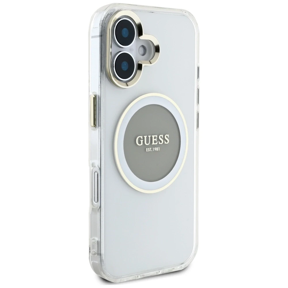 Dėklas Aprašymas „Guess IML Metal Colored Circle Classic Logo MagSafe Apple iPhone 16“ mobiliesiems telefonams