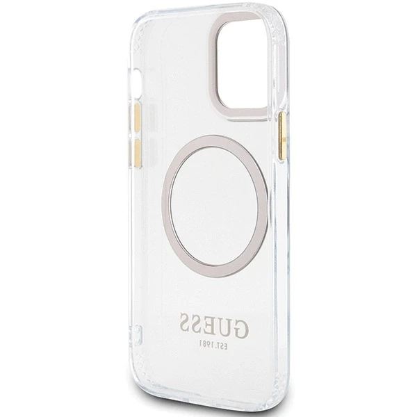 Guess GUHMP12MHTRMD Apple iPhone 12/12 Pro 6.1″ auksinis kietas dėklas Metal Outline Magsafe