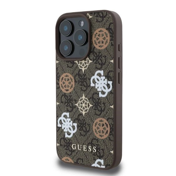 Guess PU 4G Peony MagSafe Apple iPhone 16 Pro dėklas telefonui rudos spalvos