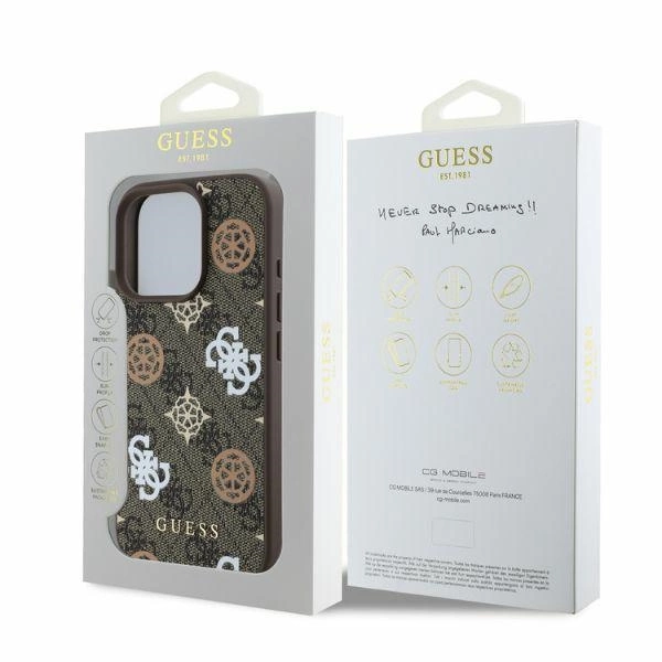 Guess PU 4G Peony MagSafe Apple iPhone 16 Pro dėklas telefonui rudos spalvos