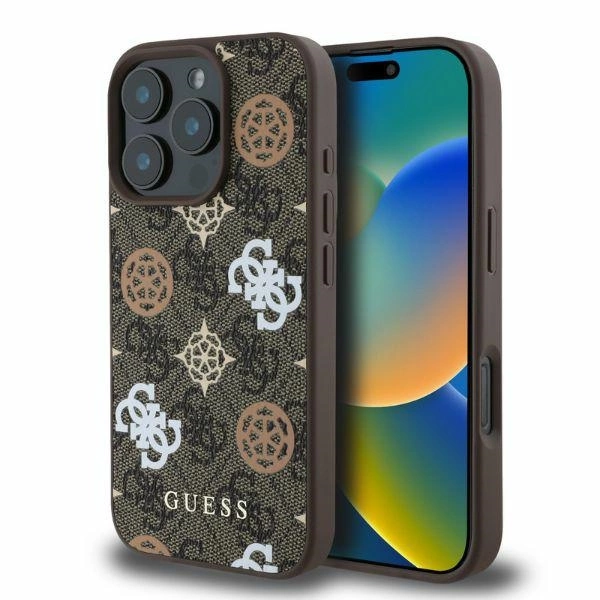 Guess PU 4G Peony MagSafe Apple iPhone 16 Pro dėklas telefonui rudos spalvos