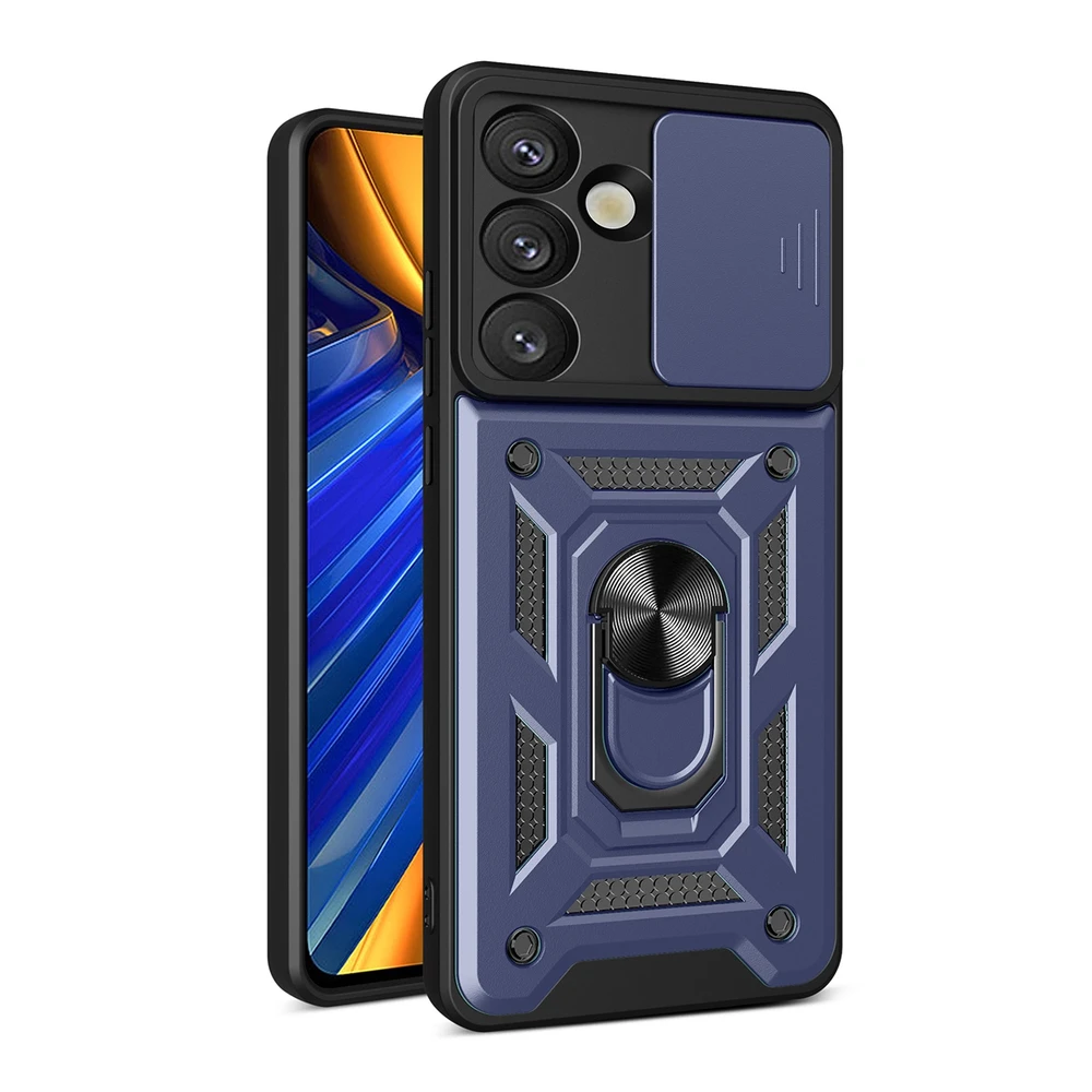 Hurtel Hybrid Armor Camshield su Stand and Camera dėklas skirtas Samsung Galaxy S25 Edge – Mėlyna