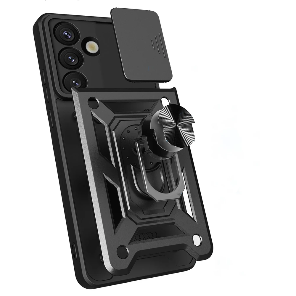 Hurtel Hybrid Armor Camshield su Stand and Camera dėklas skirtas Nothing Phone (3a) 5G – juodos spalvos