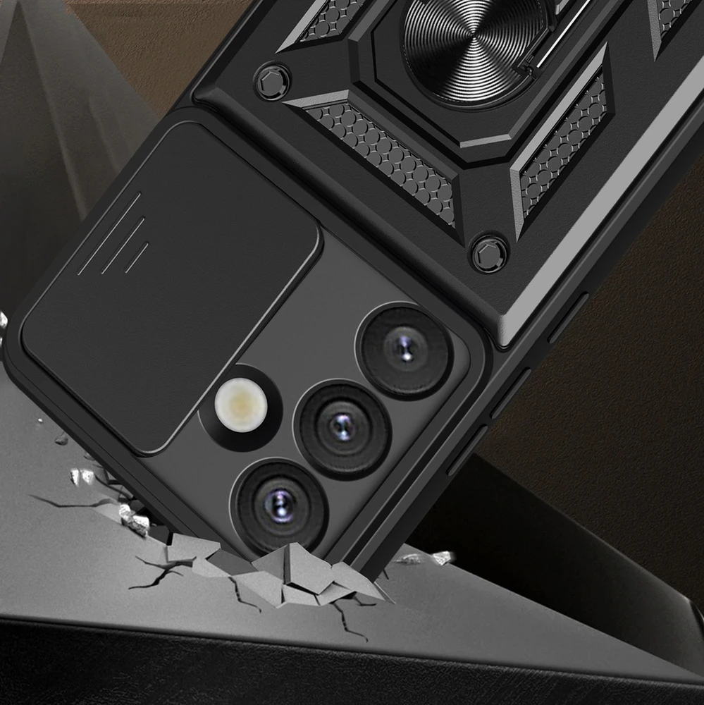 Hurtel Hybrid Armor Camshield su Stand and Camera dėklas skirtas Nothing Phone (3a) 5G – juodos spalvos