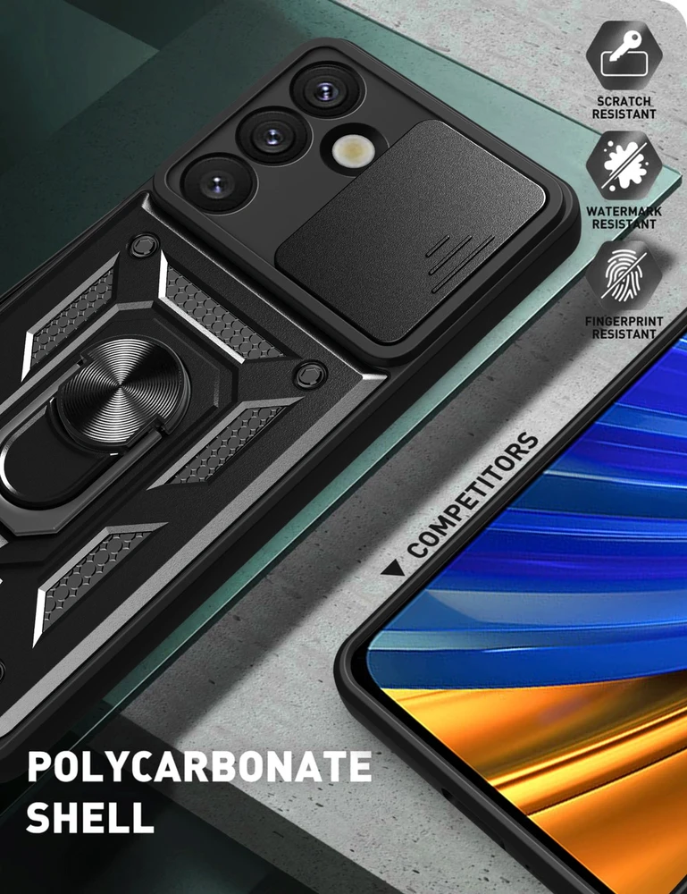 Hurtel Hybrid Armor Camshield su Stand and Camera dėklas skirtas Samsung Galaxy S25 Edge – juodos spalvos