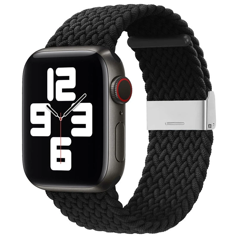 Dėklas Hurtel Braided Medžiaginė Apyrankė Bracelet Apyrankė Medžiaginė Band skirta Apple Watch 42 / 44 / 45 / 49 mm - juodos spalvos