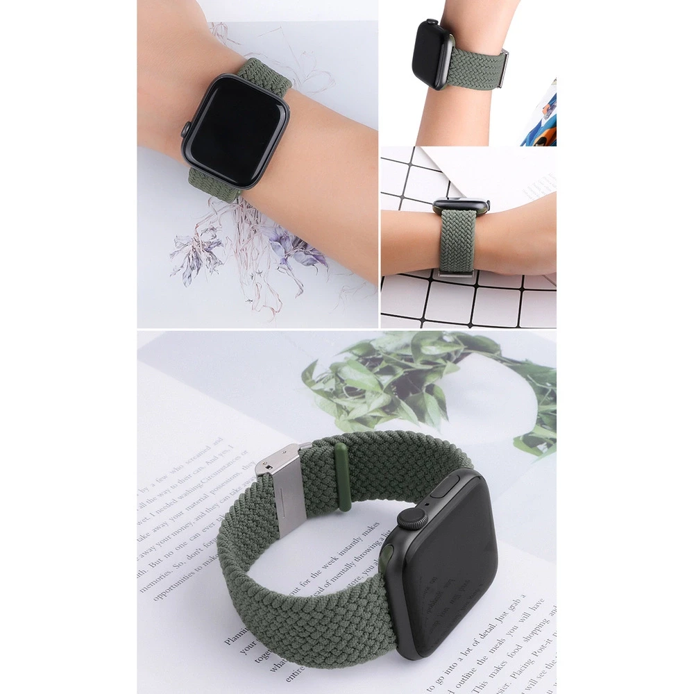 Dėklas Hurtel Braided Medžiaginė Apyrankė Bracelet Apyrankė Medžiaginė Band skirta Apple Watch 42 / 44 / 45 / 49 mm - juodos spalvos