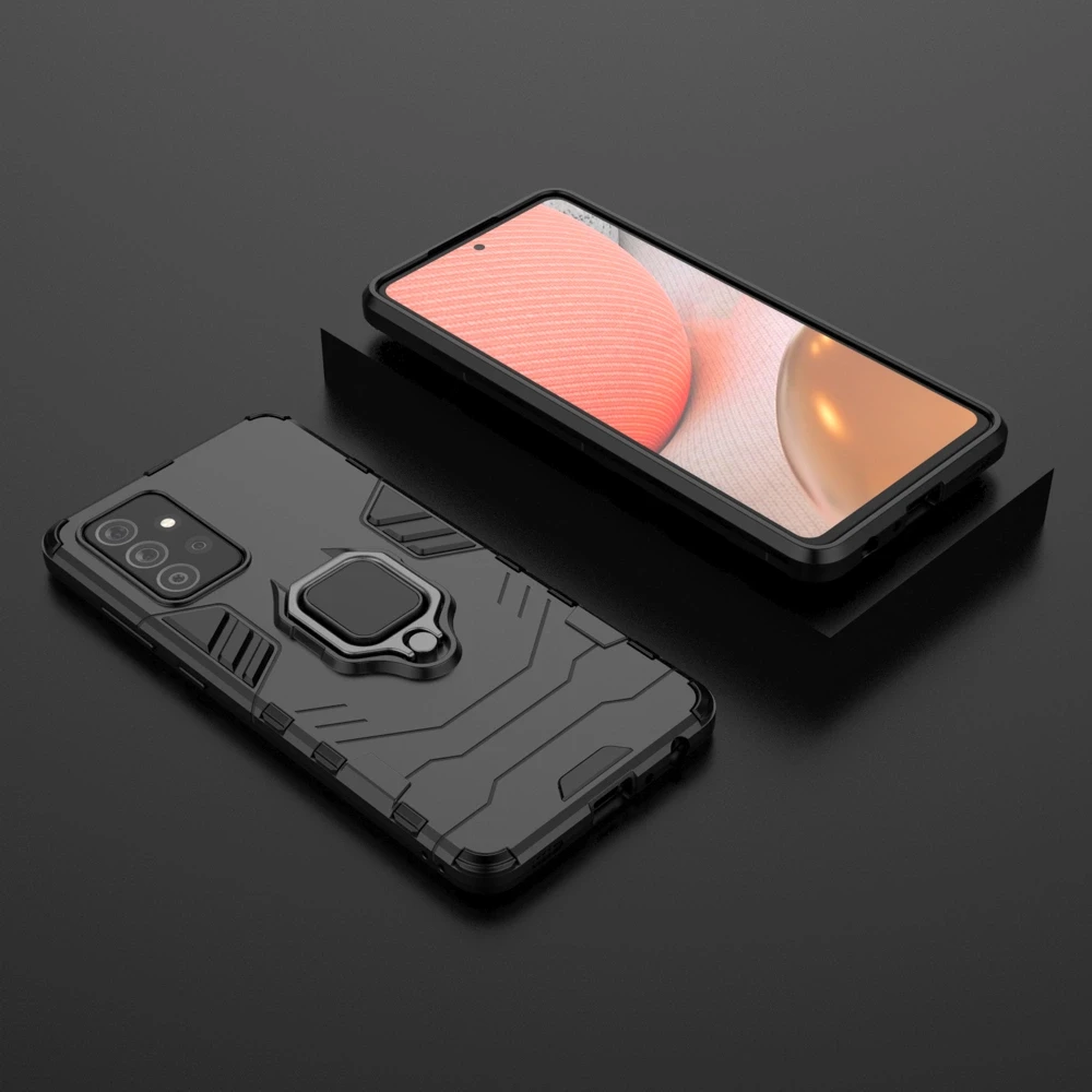 Dėklas Hurtel Ring Armor Kickstand Tough Rugged Samsung Galaxy A72 4G juodos spalvos