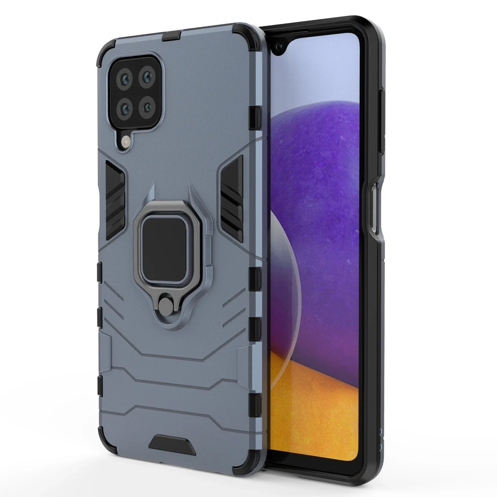 Dėklas Hurtel Ring Armor Kickstand Tough Rugged Samsung Galaxy A22 4G mėlynos spalvos