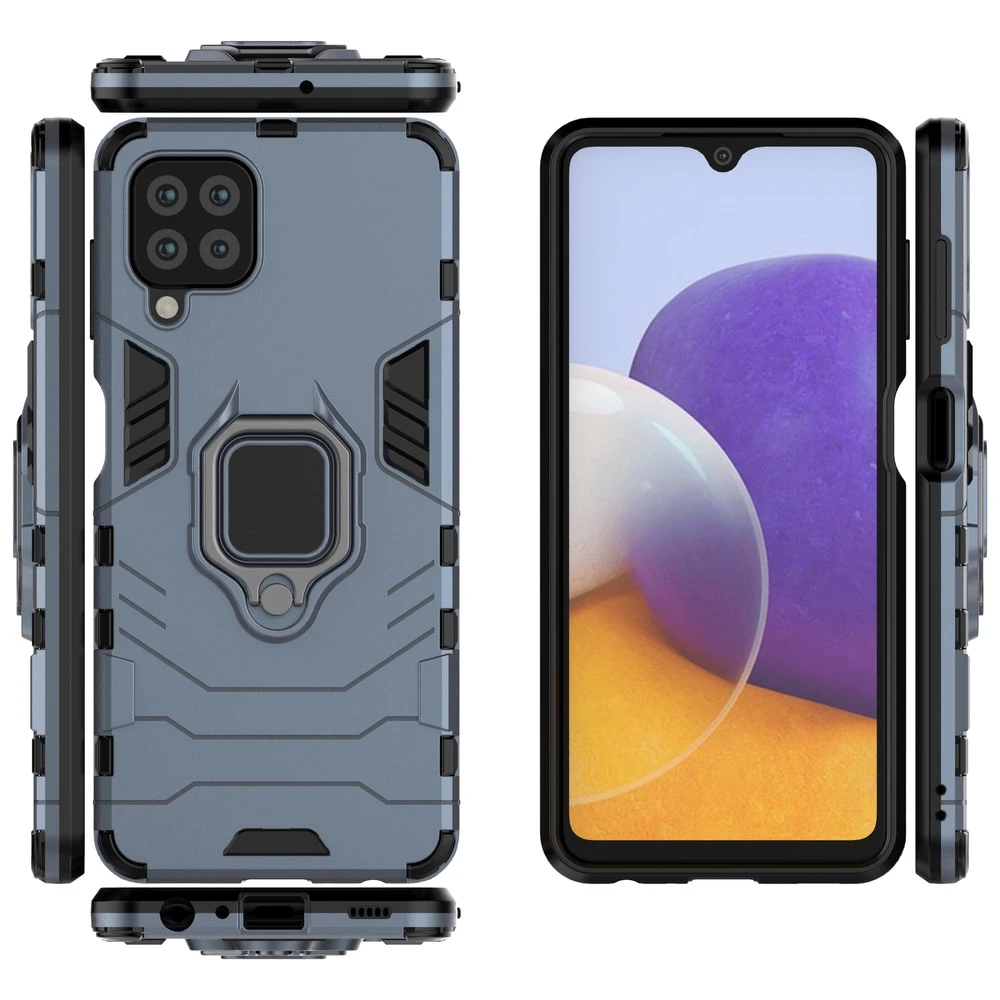 Dėklas Hurtel Ring Armor Kickstand Tough Rugged Samsung Galaxy A22 4G mėlynos spalvos