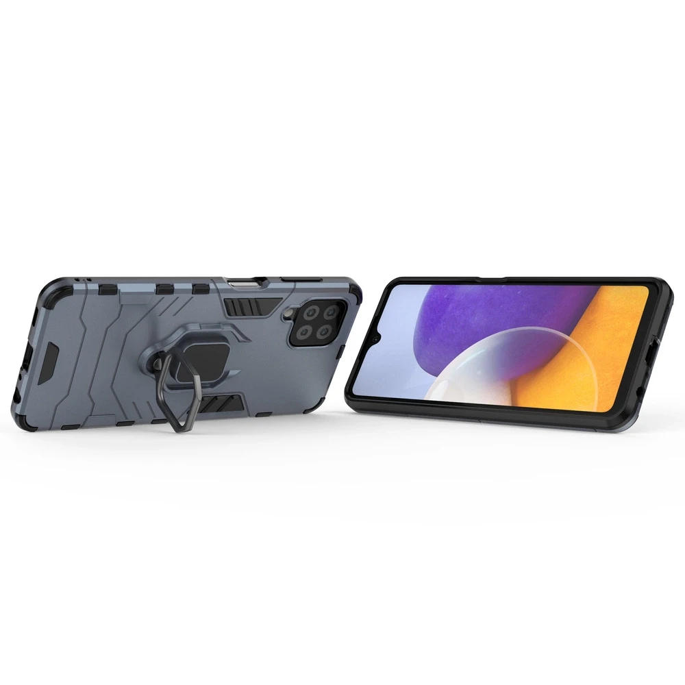 Dėklas Hurtel Ring Armor Kickstand Tough Rugged Samsung Galaxy A22 4G mėlynos spalvos