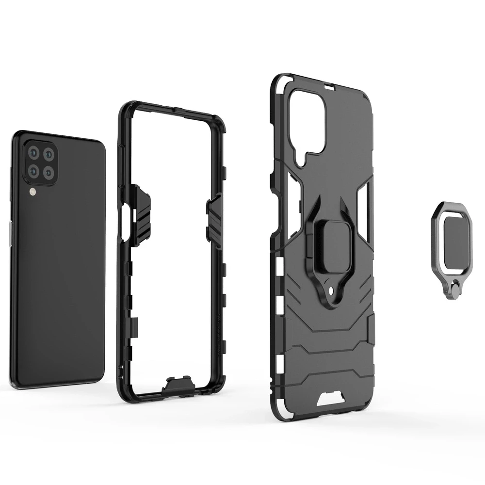 Dėklas Hurtel Ring Armor Kickstand Tough Rugged Samsung Galaxy A22 4G mėlynos spalvos