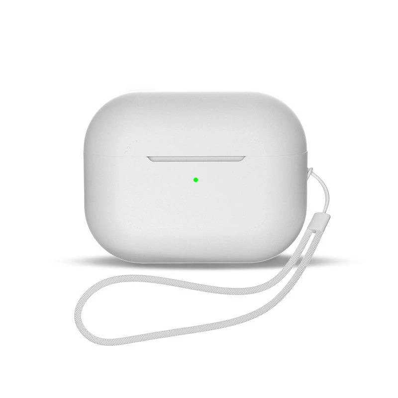 Hurtel silikoninis dėklas AirPods 1 / AirPods 2 + wrist strap lanyard – baltos spalvos