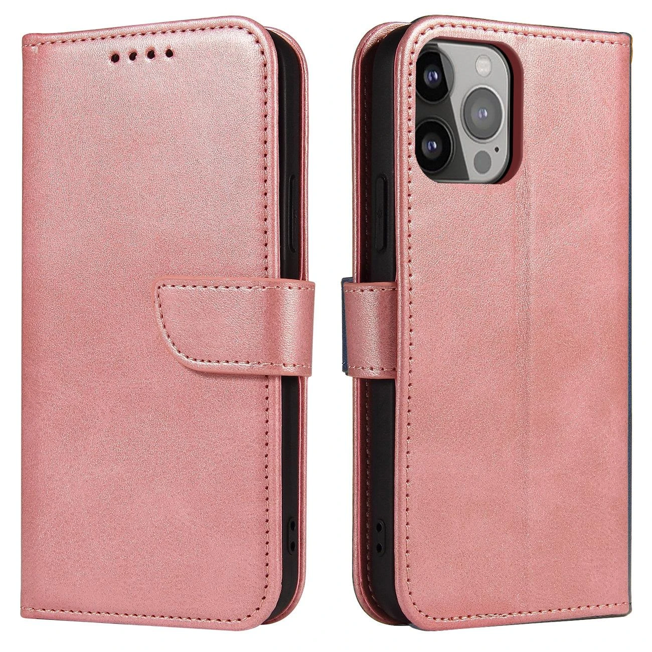 Hurtel Wallet su stoveliu Apple iPhone 15 Pro Max Magnet – dėklas telefonui rožinės spalvos