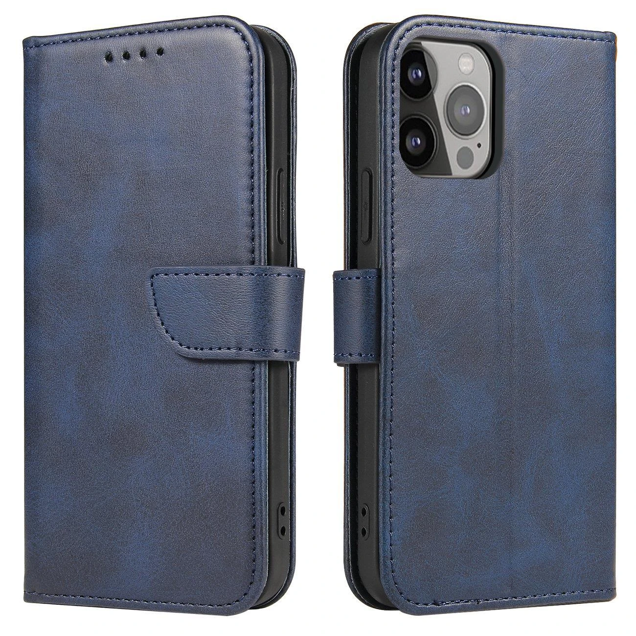 Hurtel Wallet su stoveliu Apple iPhone 15 Plus Magnet – dėklas telefonui mėlynos spalvos