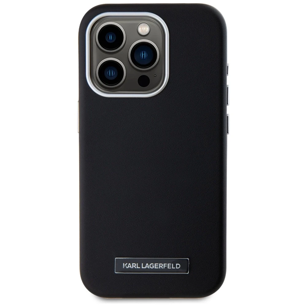Dėklas Karl Lagerfeld FW Metal Plate MagSafe Apple iPhone 15 Pro Max juodos spalvos