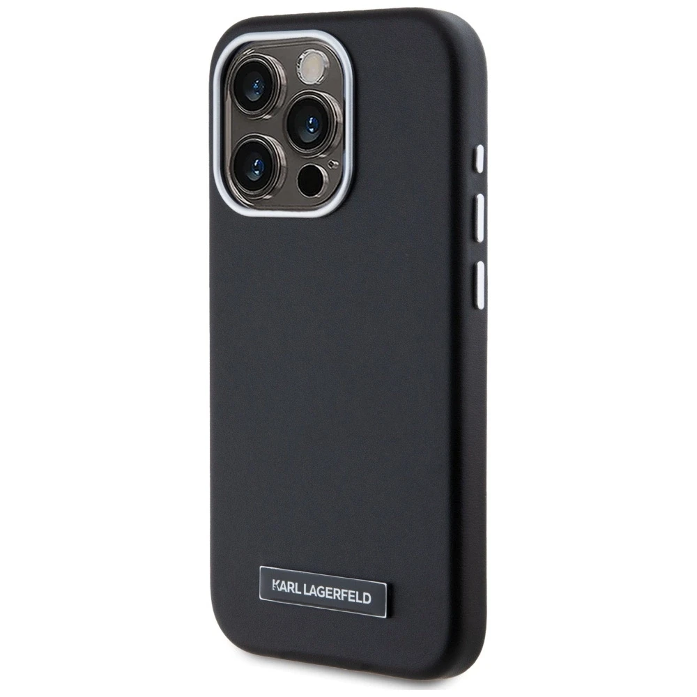 Dėklas Karl Lagerfeld FW Metal Plate MagSafe Apple iPhone 15 Pro Max juodos spalvos