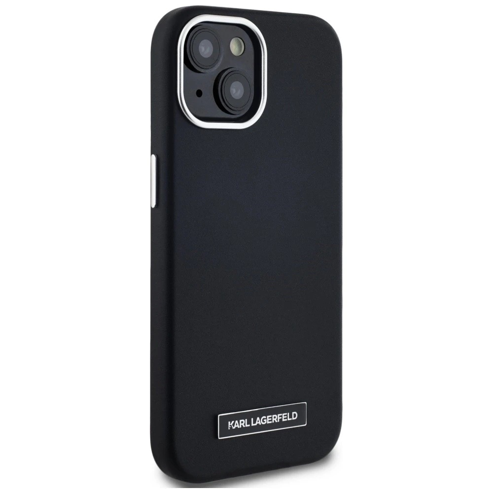 Dėklas Karl Lagerfeld FW Metal Plate MagSafe Apple iPhone 15 juodos spalvos