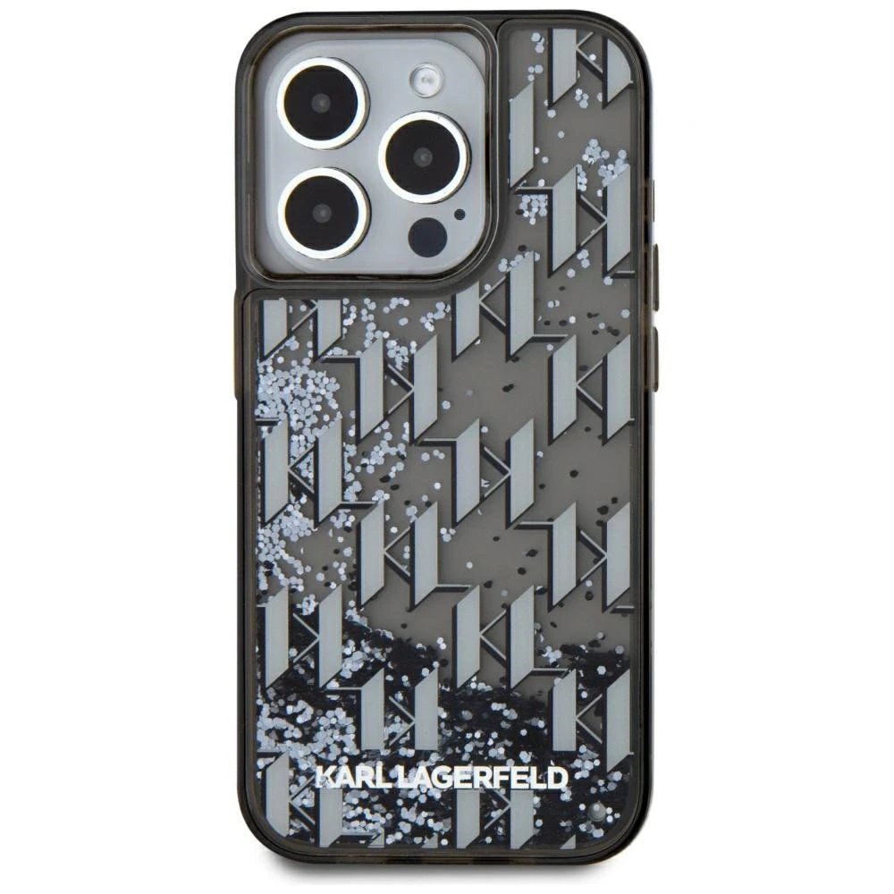 Karl Lagerfeld Liquid Glitter Monogram Gradient dėklas telefonui Apple iPhone 15 Pro Max juodos spalvos