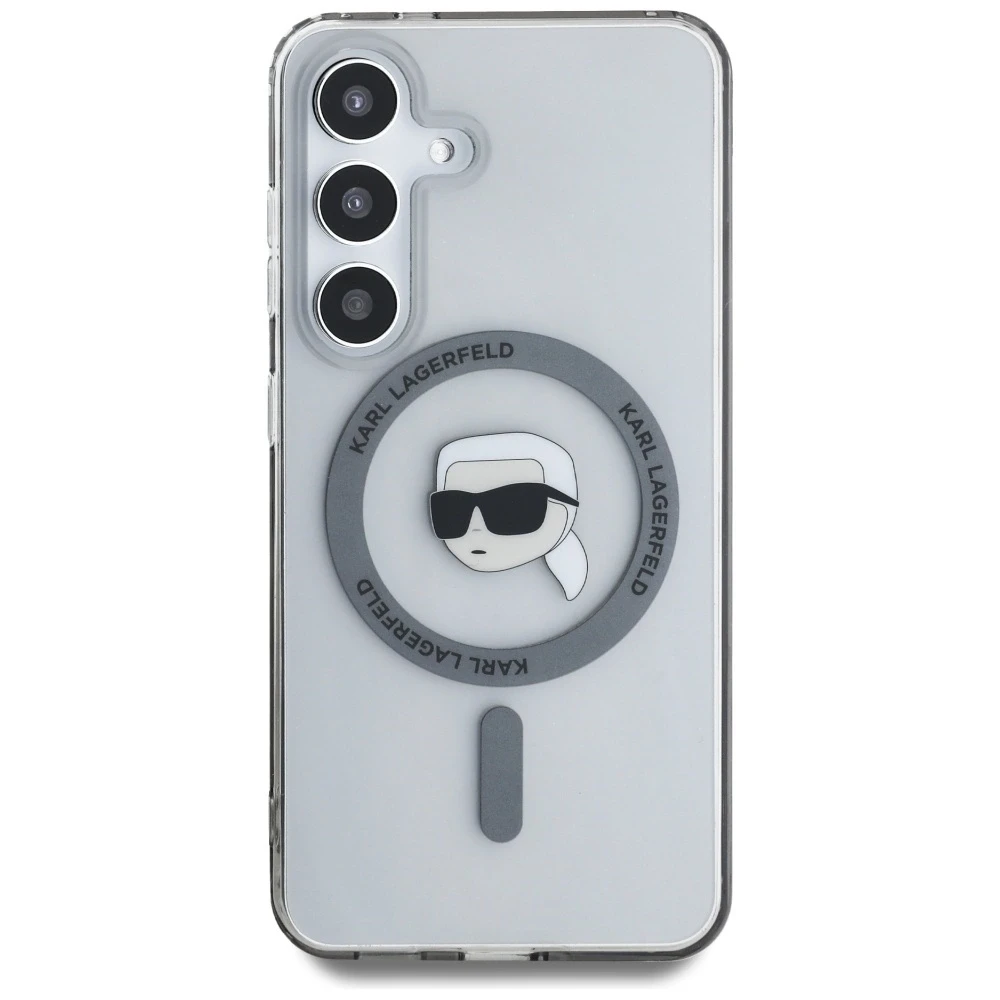 Karl Lagerfeld Button Karl Head Printed Logo MagSafe Samsung Galaxy S25 dėklas telefonui juodos spalvos