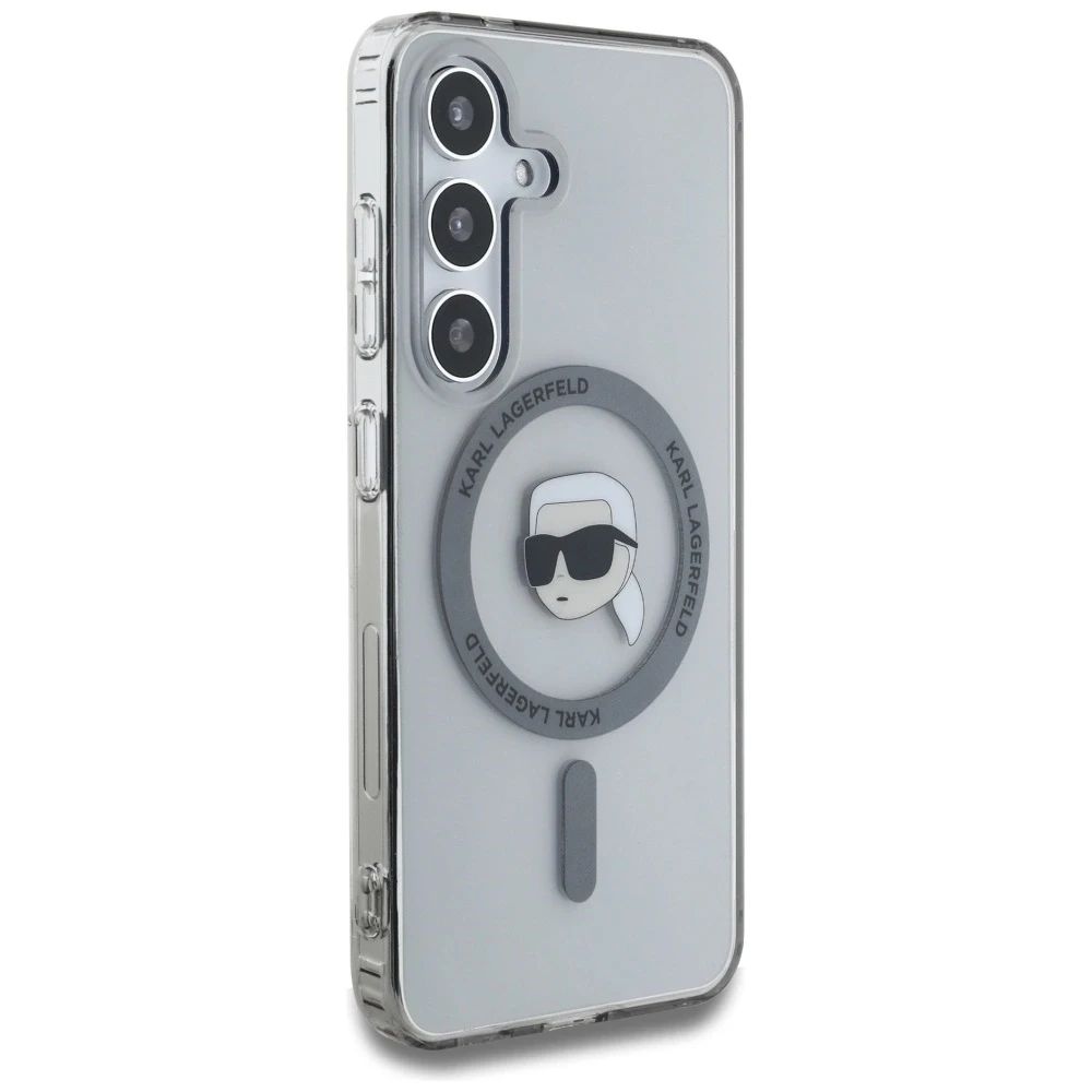 Karl Lagerfeld Button Karl Head Printed Logo MagSafe Samsung Galaxy S25 dėklas telefonui juodos spalvos