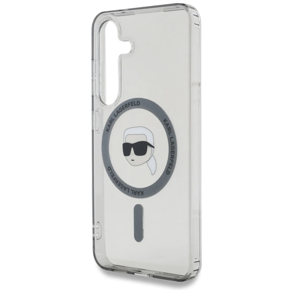 Karl Lagerfeld Button Karl Head Printed Logo MagSafe Samsung Galaxy S25 dėklas telefonui juodos spalvos