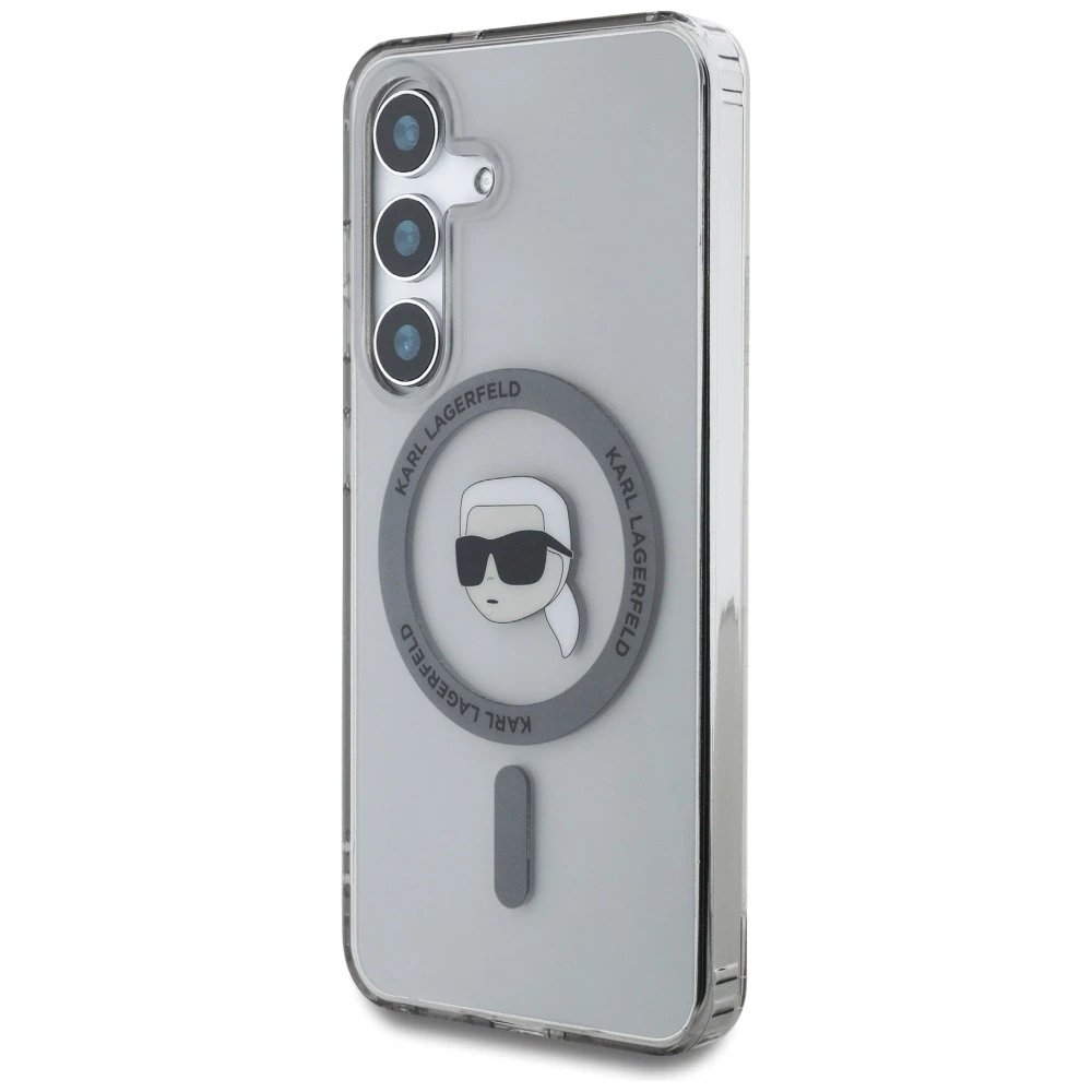 Karl Lagerfeld Button Karl Head Printed Logo MagSafe Samsung Galaxy S25 dėklas telefonui juodos spalvos