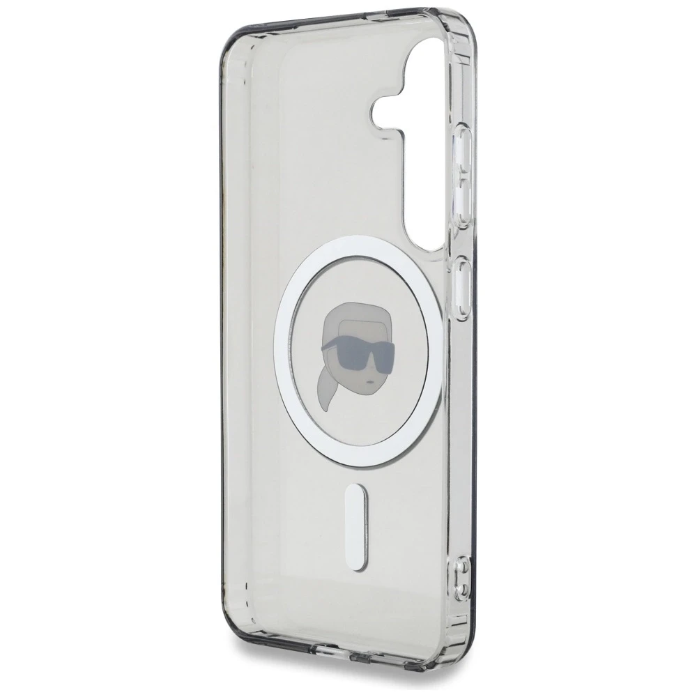Karl Lagerfeld Button Karl Head Printed Logo MagSafe Samsung Galaxy S25 dėklas telefonui juodos spalvos