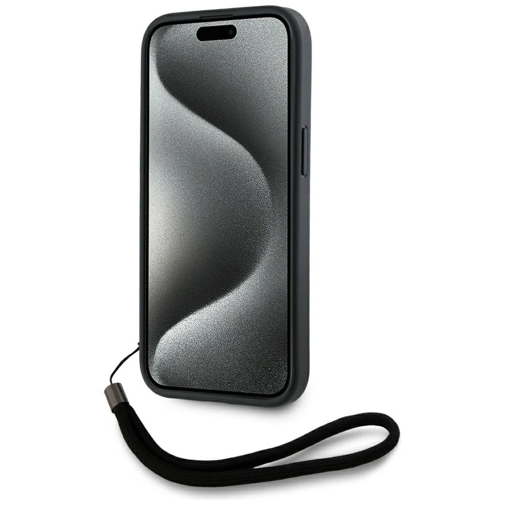 Karl Lagerfeld PU Saffiano Athleisure Stripe and Strap dėklas telefonui Apple iPhone 15 Pro Max rožinės spalvos